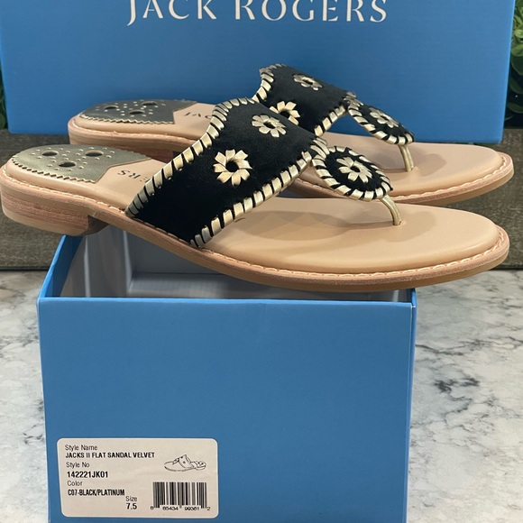 NIB Jack Rogers - Jacks II Flat Sandal Velvet - Size 6.5, 7, 7.5 Black/Platinum - Picture 7 of 9